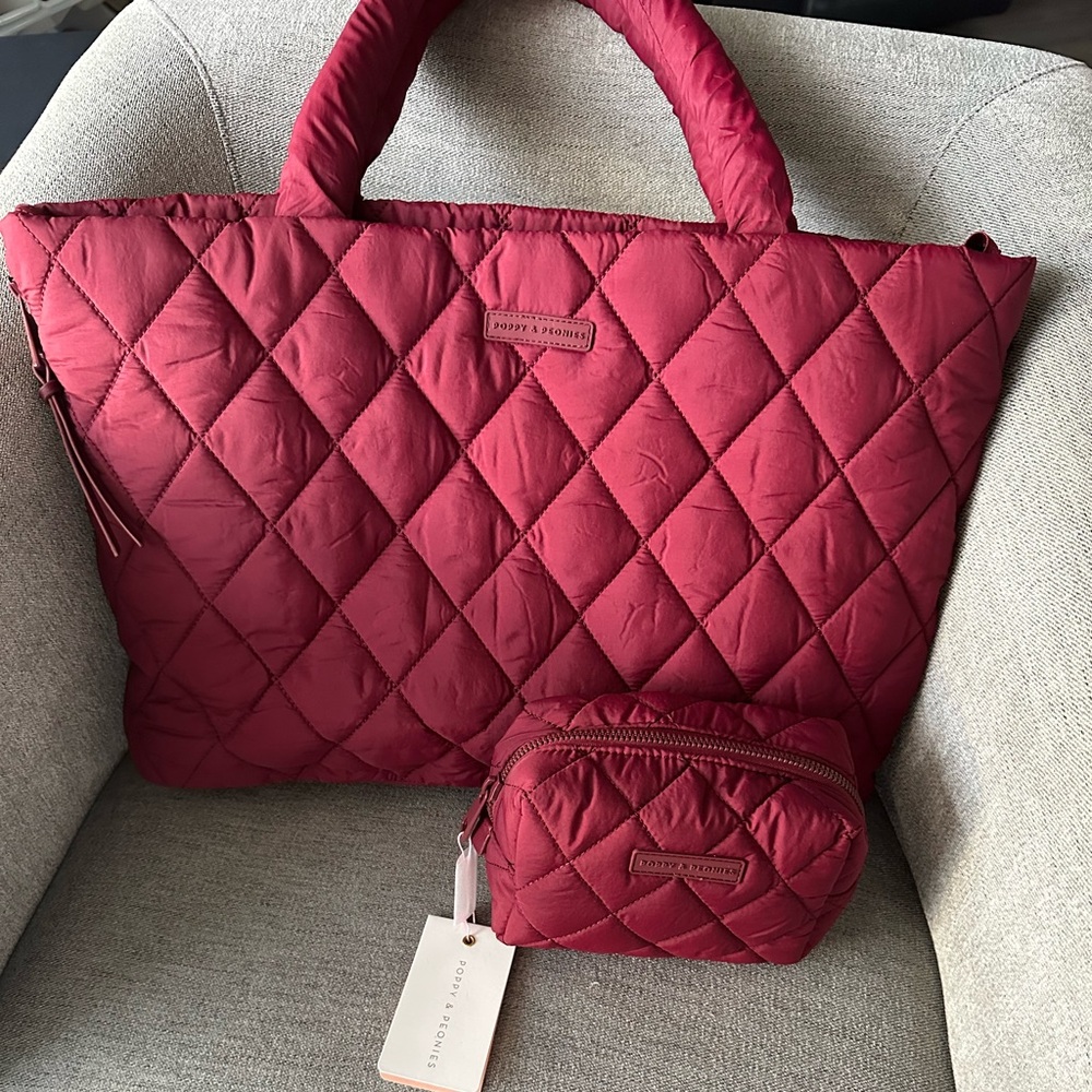 Tote It Tote and matching Cosmetic Pouch in Berry - Poppy and Peonies